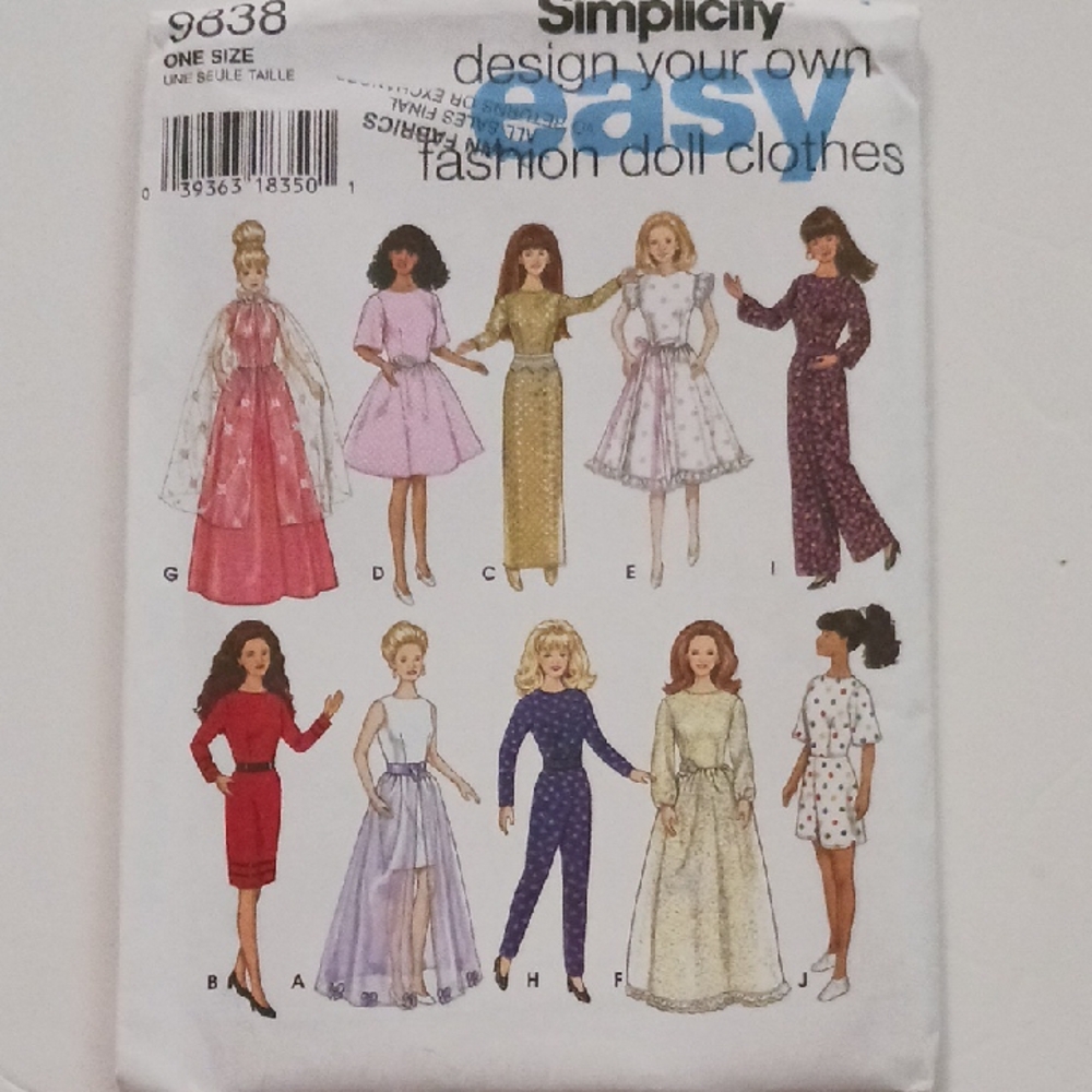 Simplicity Easy Fashion Barbie Clothes Pattern 9838 Uncut